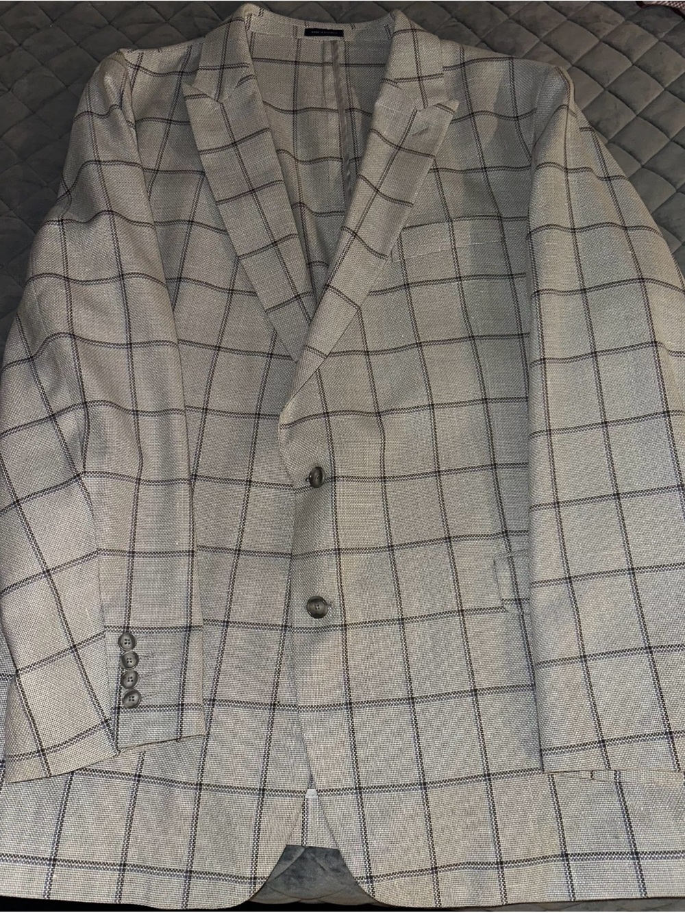 Stafford Gray Windowpane Blazer with Subtle Navy Grid
